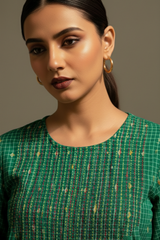 Emerald Pin Bloom Cotton Kurta With Pintuck