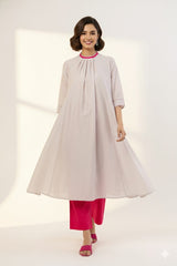 crew neck silk pleated dress - moon whispers & silver blush