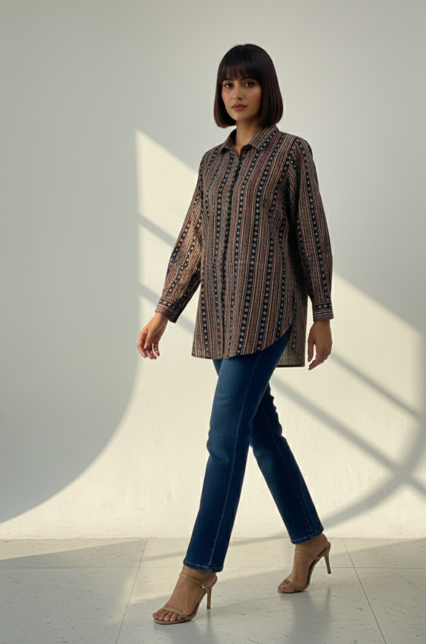 Forest Mosaic  Cotton Button Down Shirt