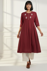 kalidar kurta - merlot maroon & ivory reflections