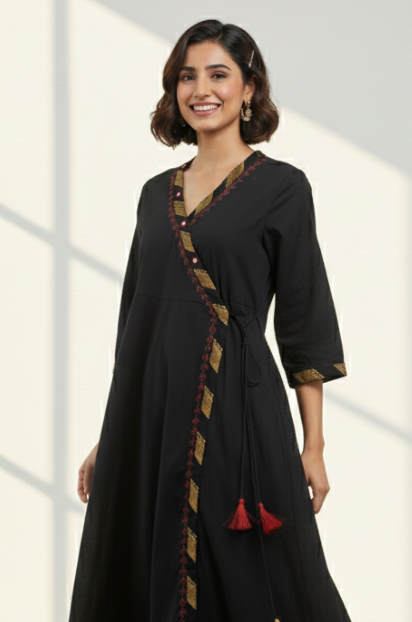 Golden Eclipse Tie-Up Cotton Angrakha Kurta