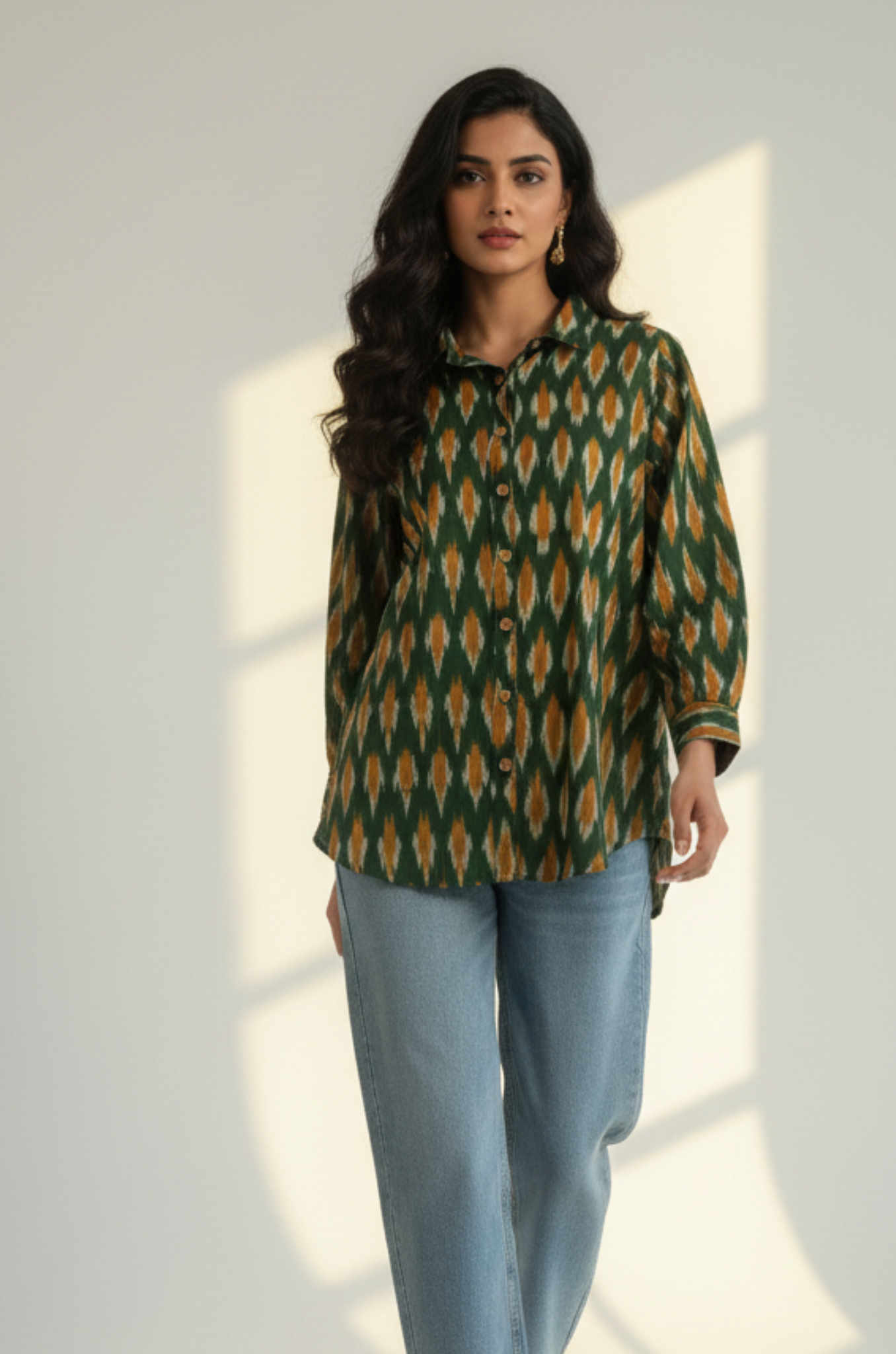 Golden Moss Cotton Button Down Shirt