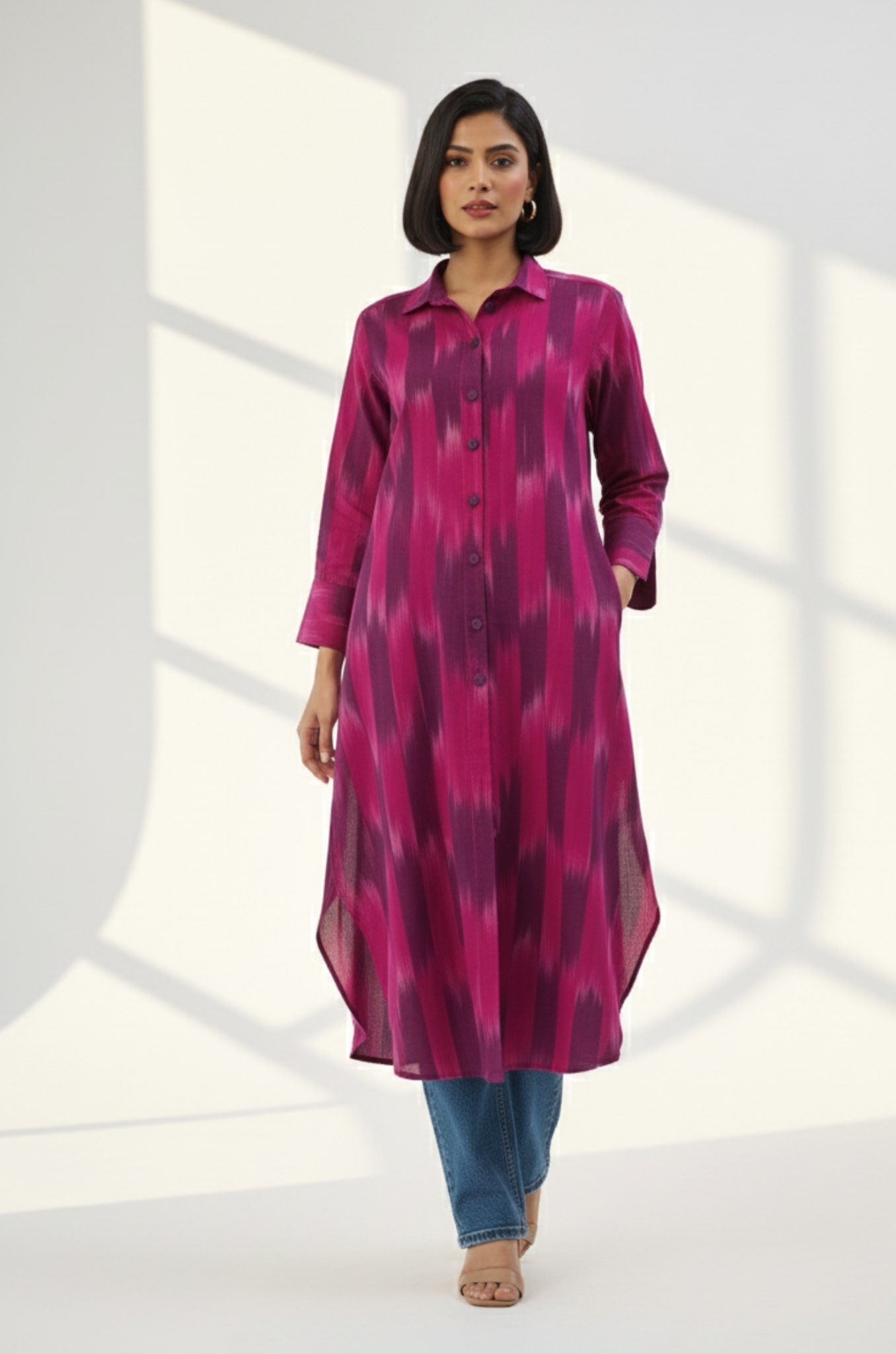 Amethyst Rose Long Cotton Shirt Dress
