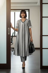 Co-ord Set Ash Bands Modern Box Pleated Cotton Kurta & Pants
