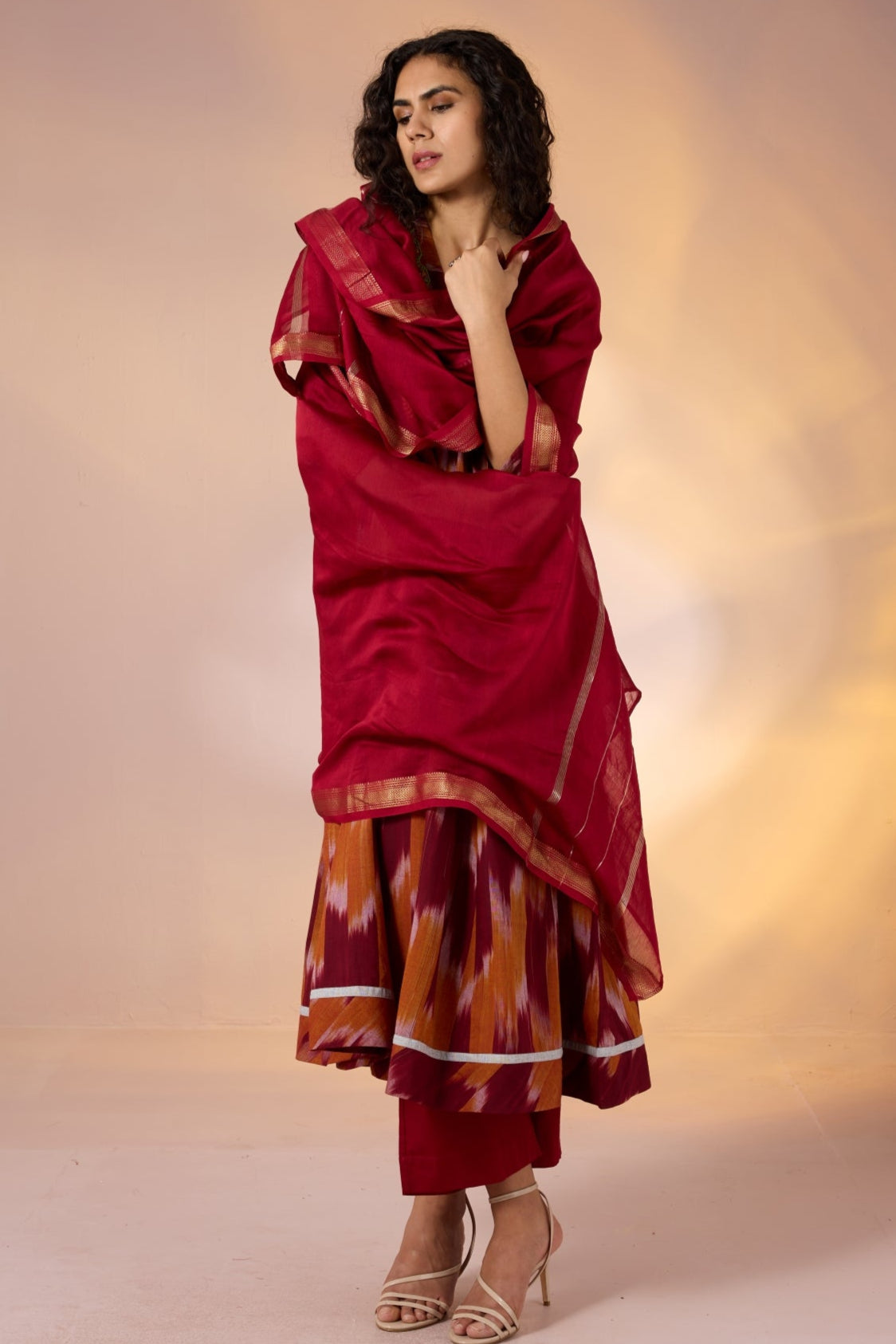 Long Sufi Anarkali Saffron Ember