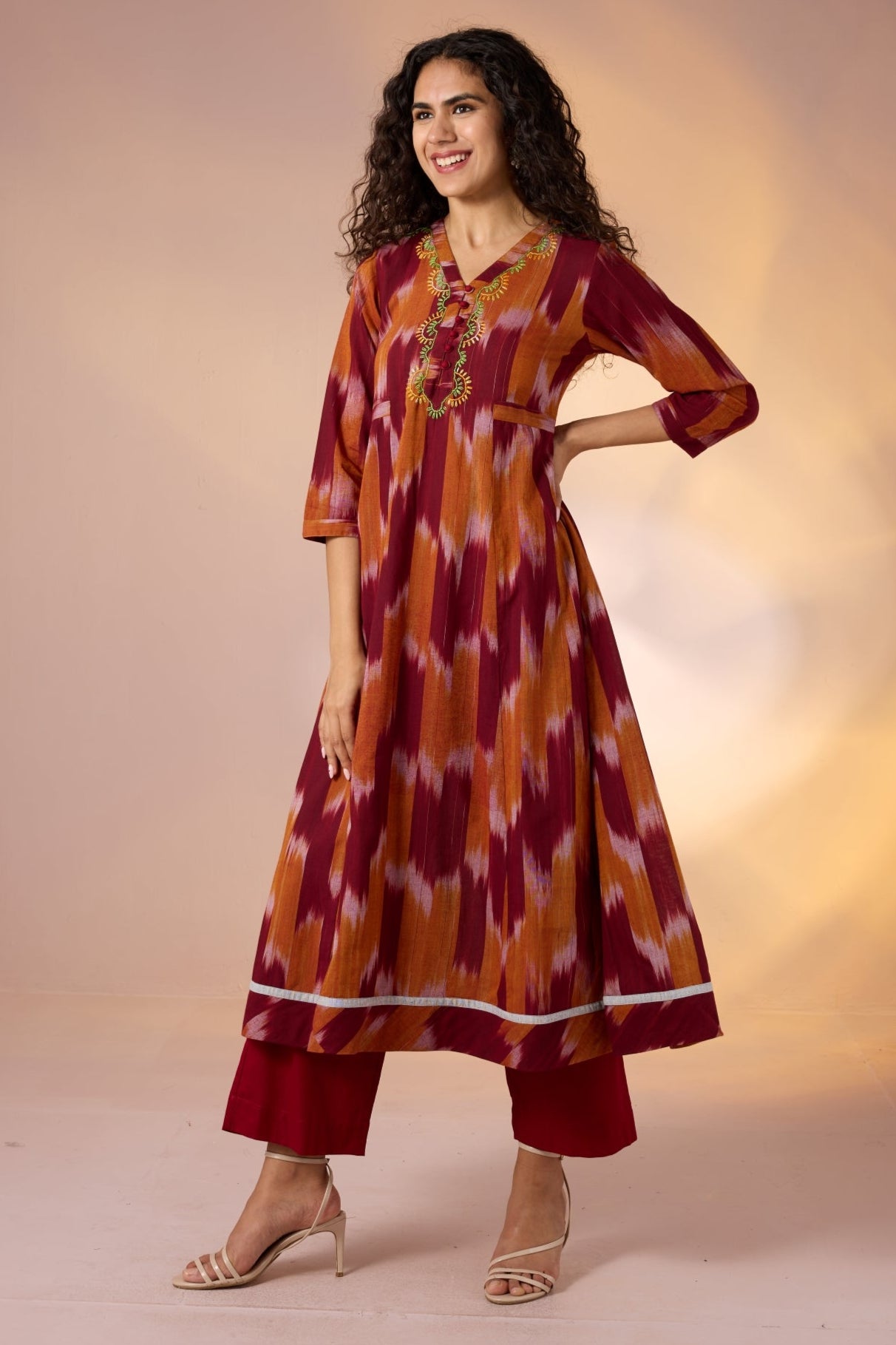 Long Sufi Anarkali Saffron Ember