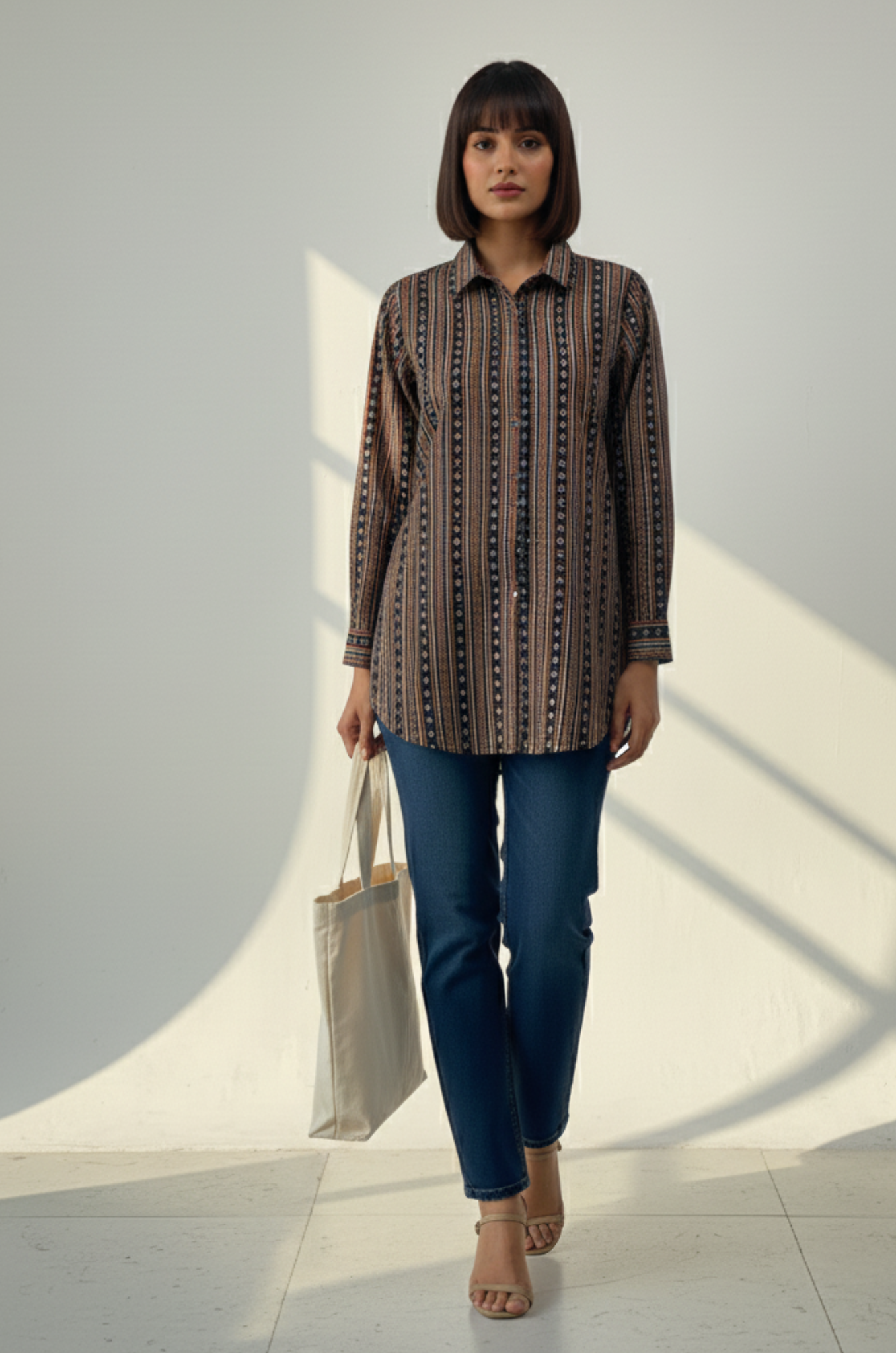 Forest Mosaic  Cotton Button Down Shirt