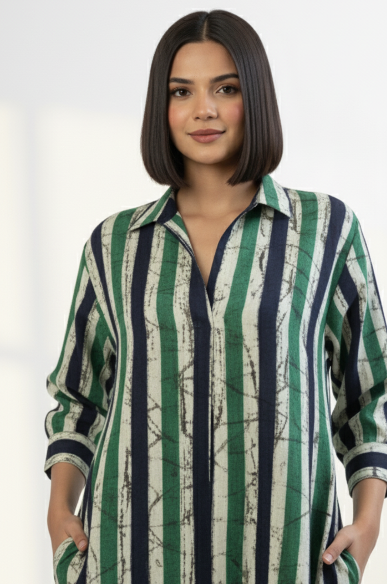 Jade Bands Cotton Collar Box Pleat Kurta