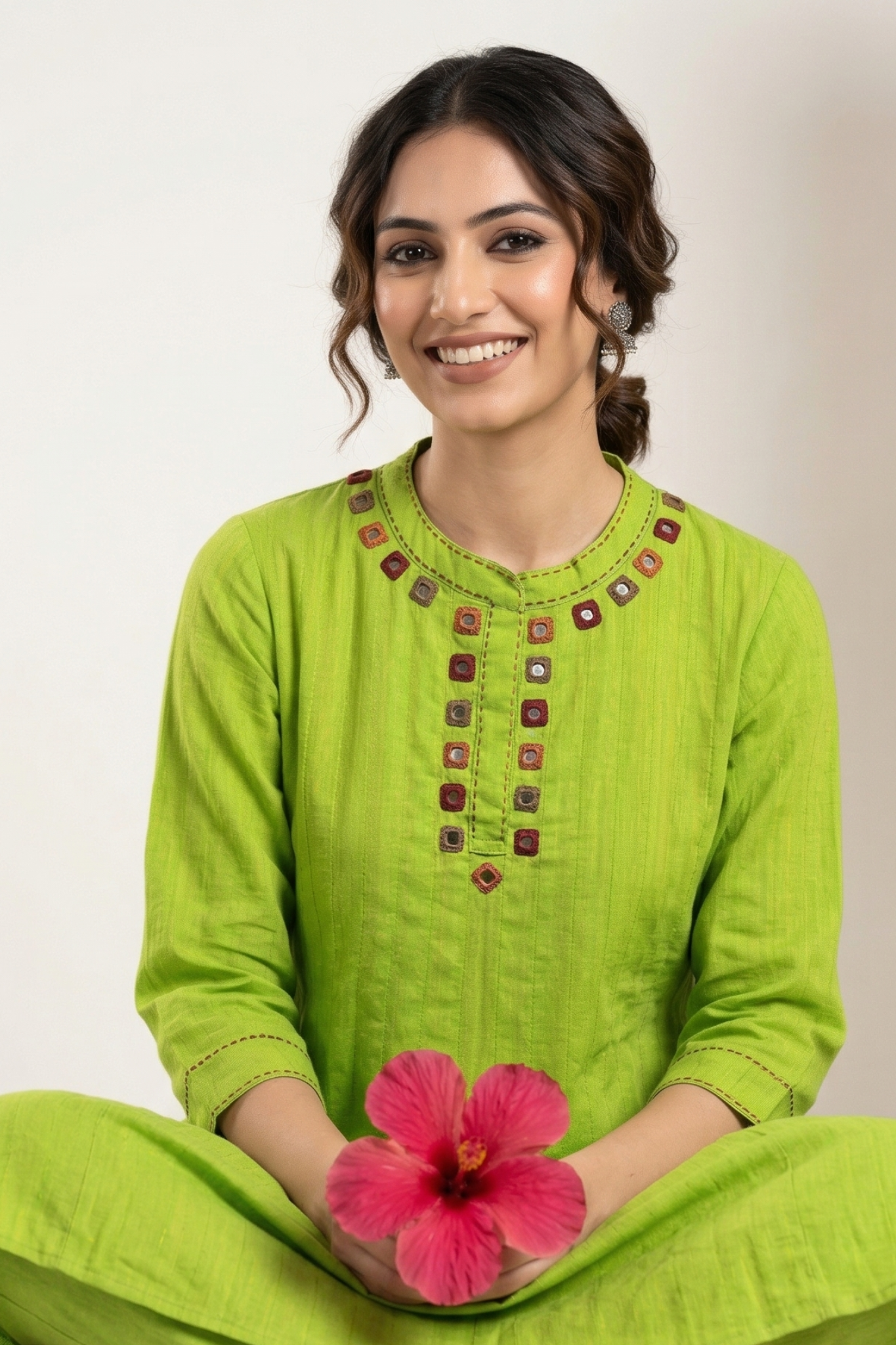 Kairi Bloom Cotton Stand Collar Pintuck Yoke Anarkali