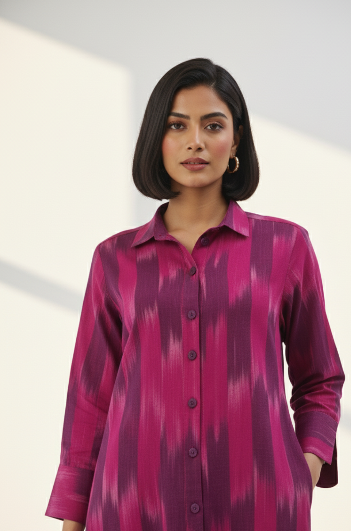 Amethyst Rose Long Cotton Shirt Dress