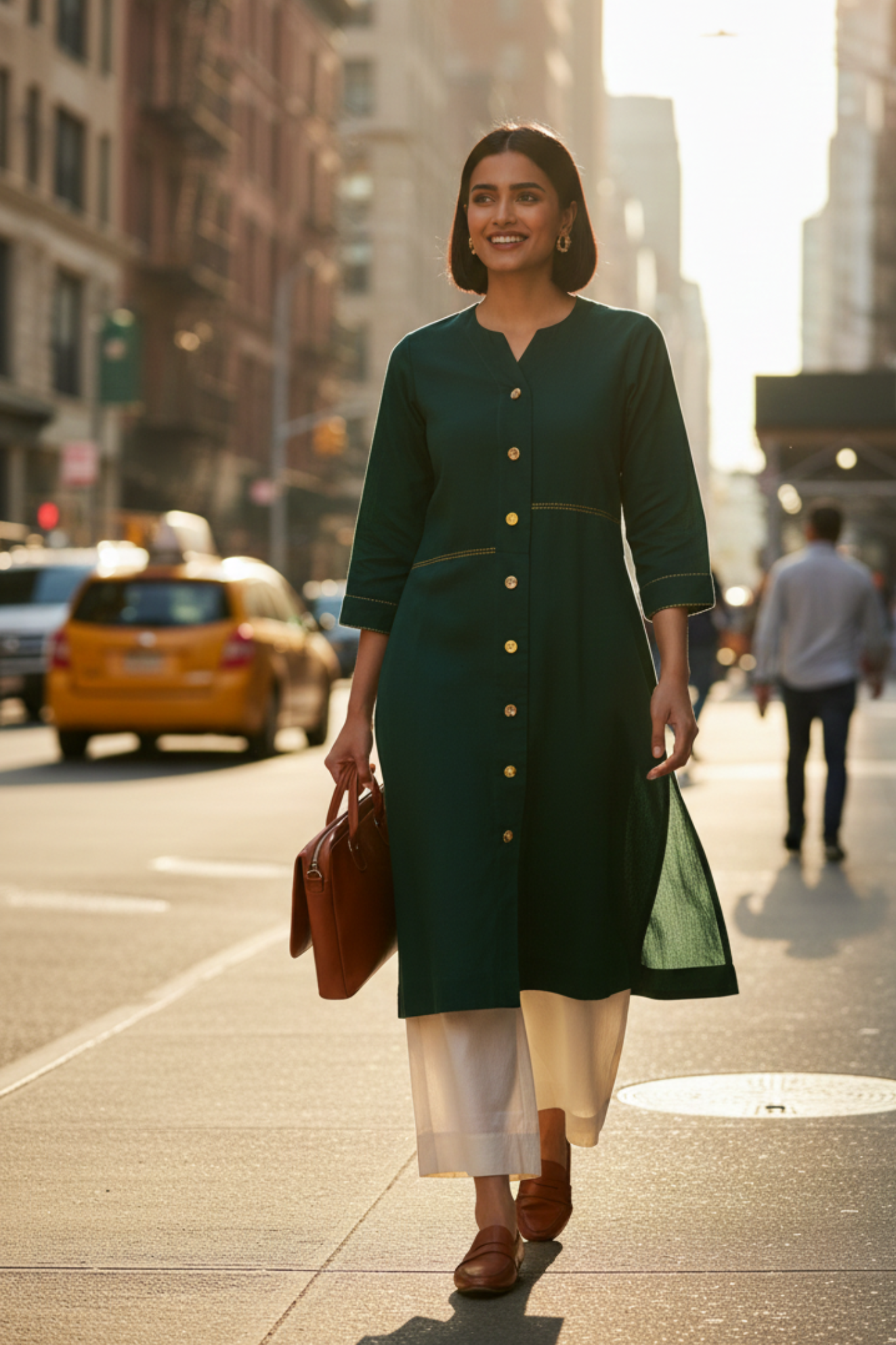 button down tunic kurta with hand stitched details - Evergreen Opulence & Lush Charm