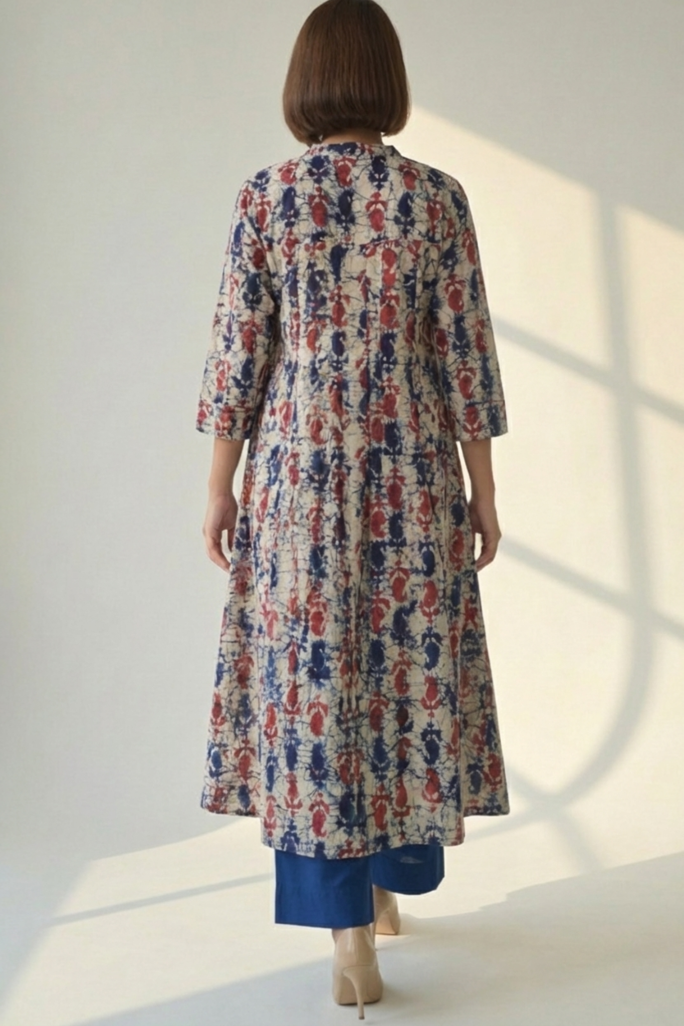Azure Ruby Batik Stand Collar Pintuck Yoke Anarkali