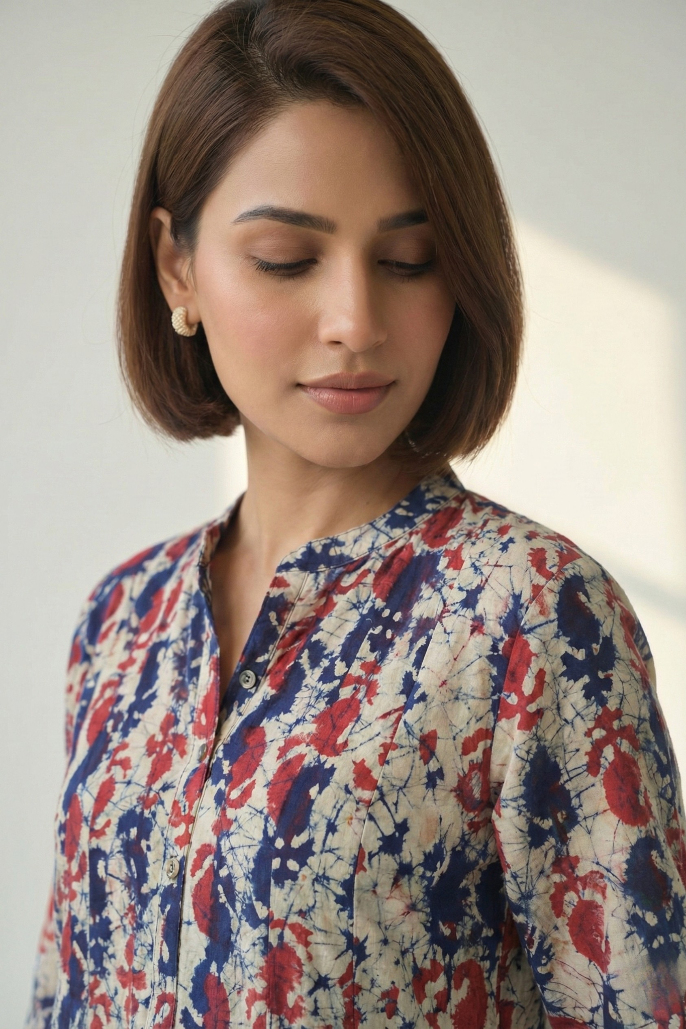 Azure Ruby Batik Stand Collar Pintuck Yoke Anarkali