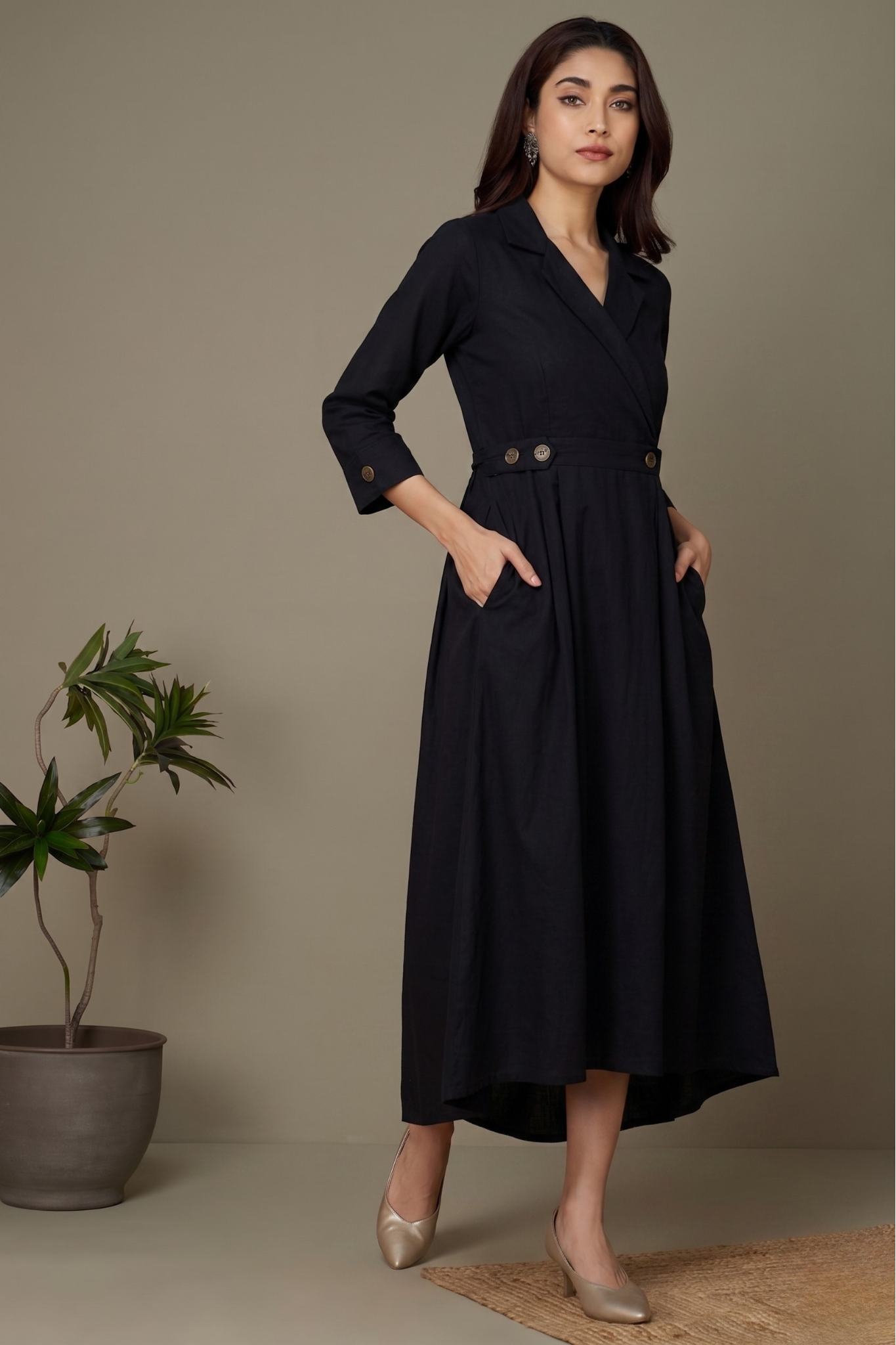 Black Classic Poplin Long Trench Dress