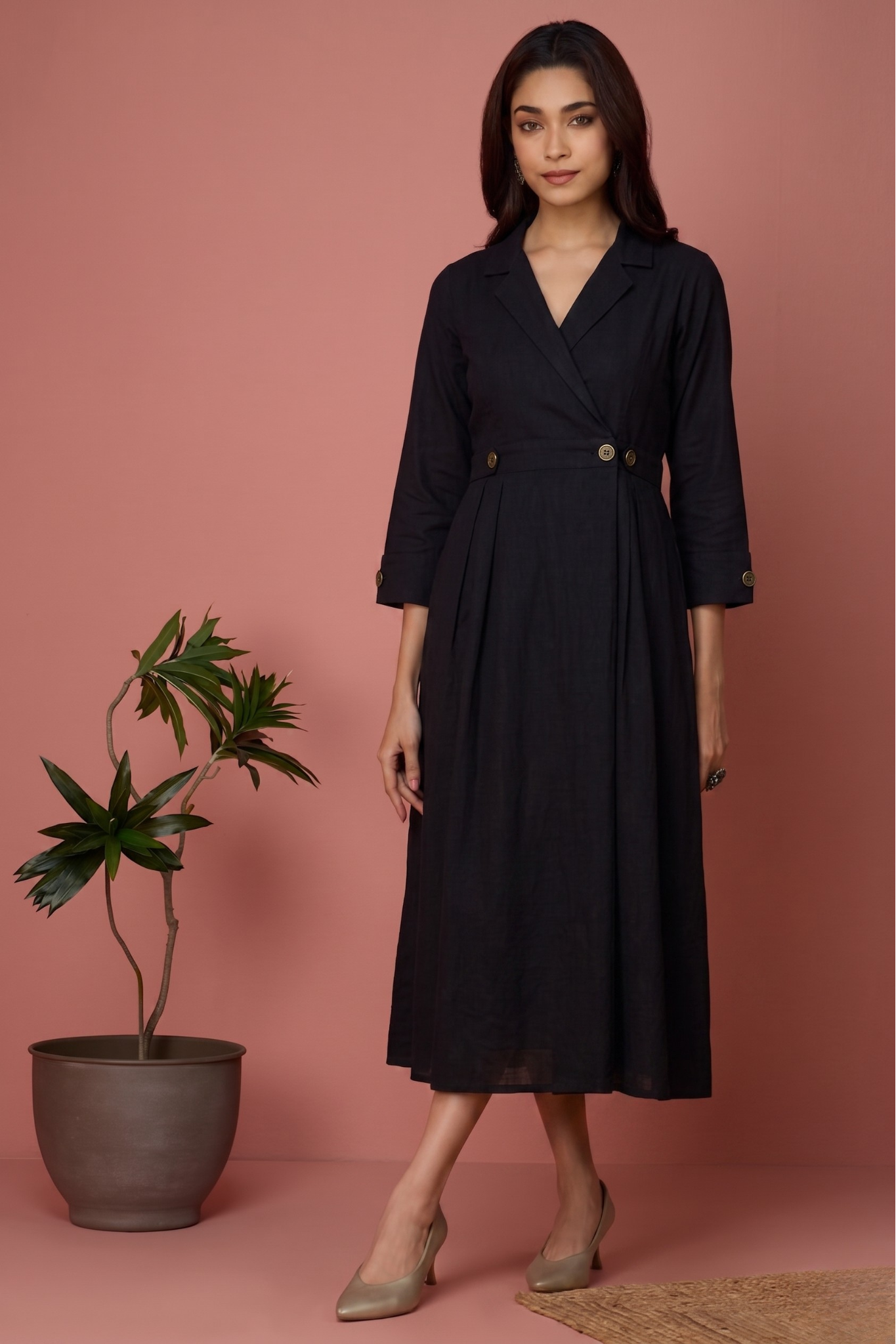 Black Classic Poplin Long Trench Dress