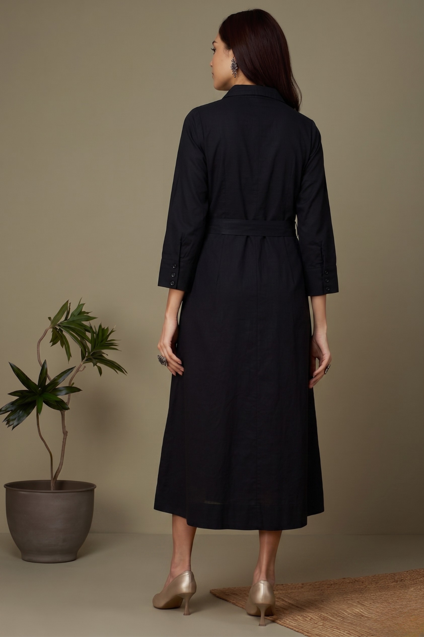 Black Classic Poplin Long Trench Dress