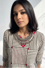 Lattice Carnation Cotton Long Kurta With Side Twist