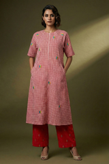 Blush Checkmate Cotton Drop shoulder modern tunic with pockets