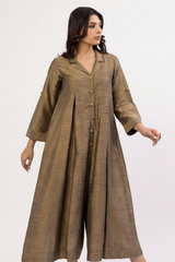 Beige Luxe Silk Slub Jumpsuit with Pockets & Collar