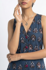 Indigo Muse V-neck Button Down Dress