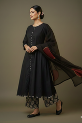 Charcoal Chic Pop Potli Anarkali Kurta Kurta