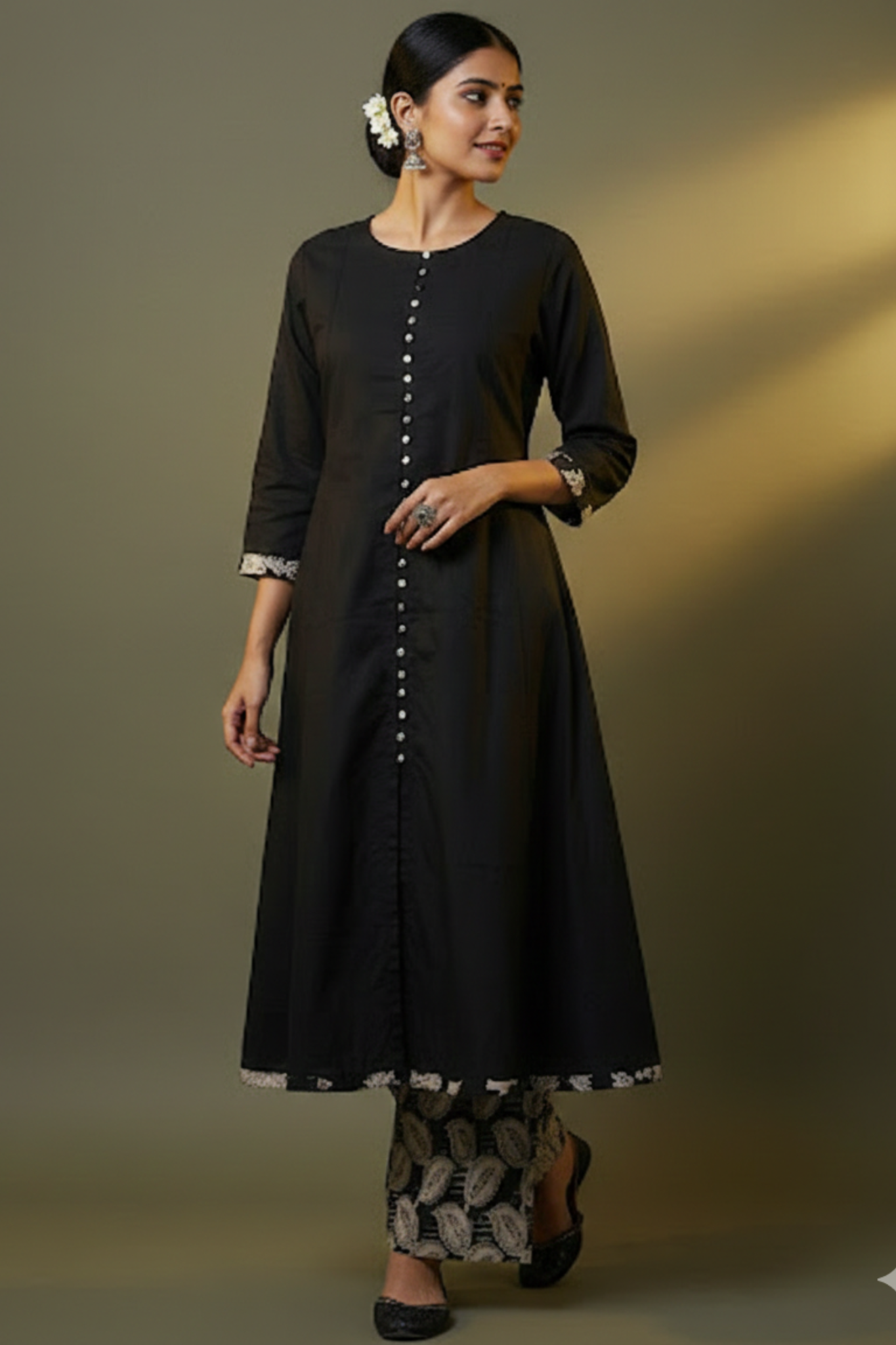 Charcoal Chic Pop Potli Anarkali Kurta Kurta