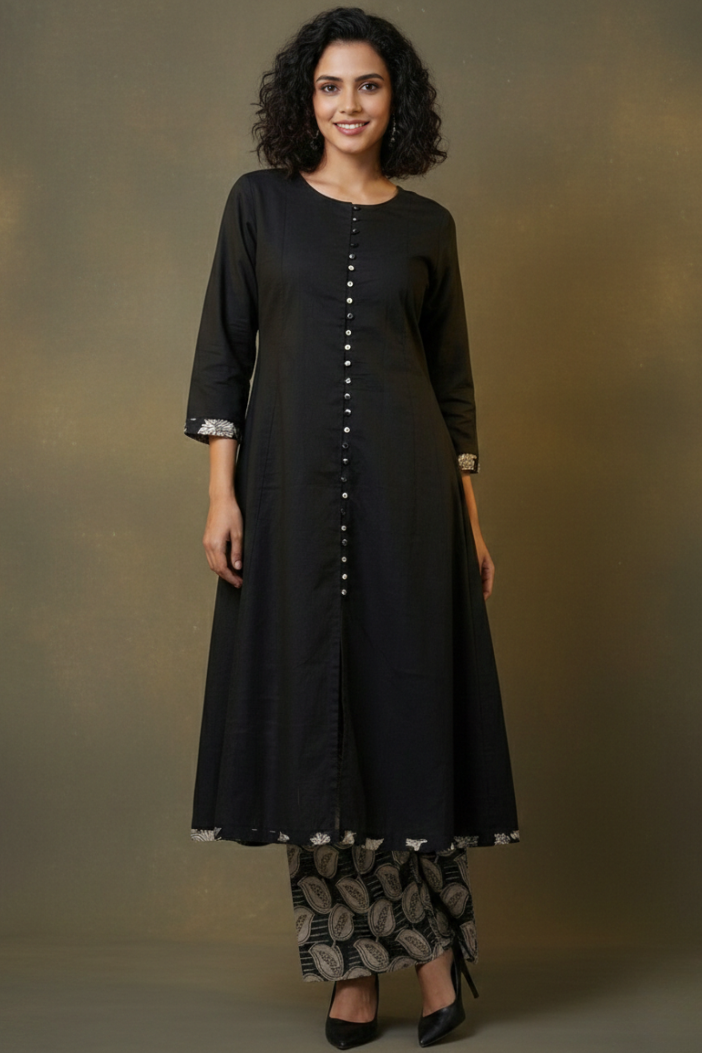 Charcoal Chic Pop Potli Anarkali Kurta Kurta