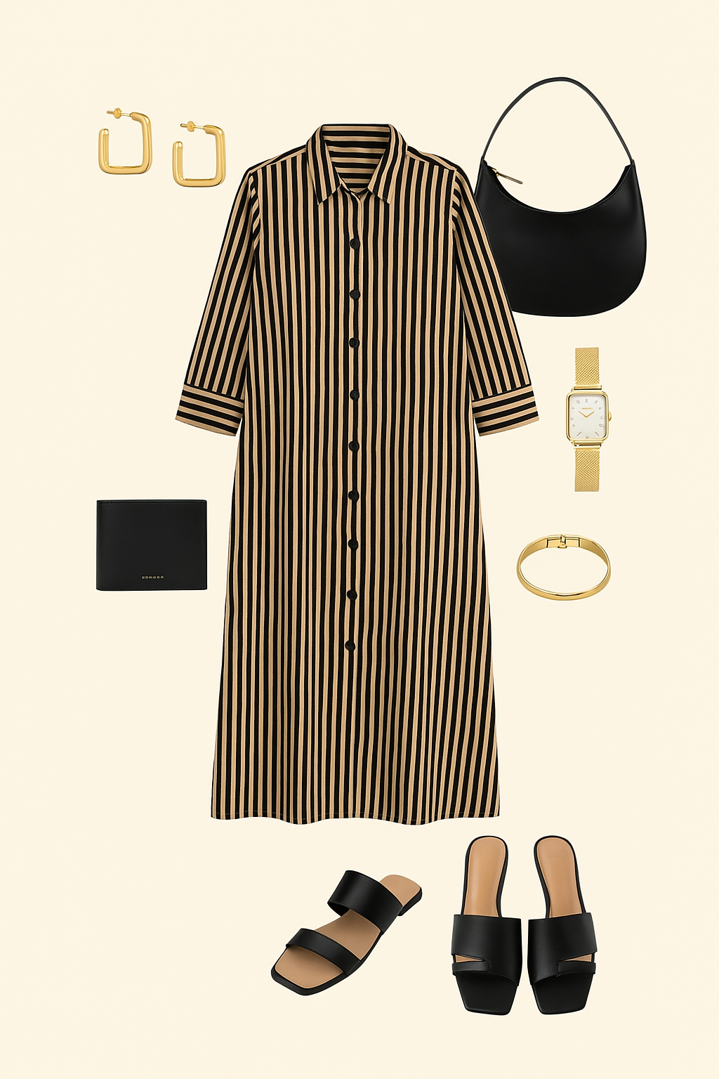 Earthy Noir Streak Long Shirt Dress