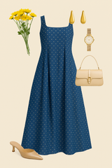 Indigo Gleam Cascading Panels Princess Cut Long Dress