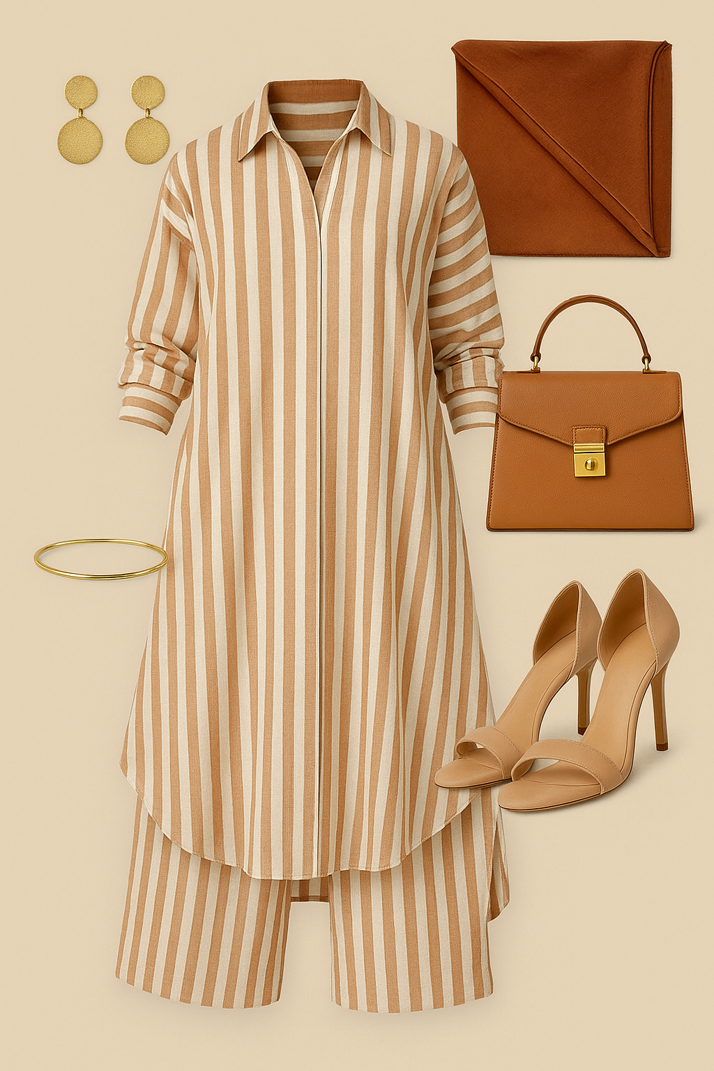 Co-ord Set Cocoa Trace Collar Box Pleat Kurta & Pants