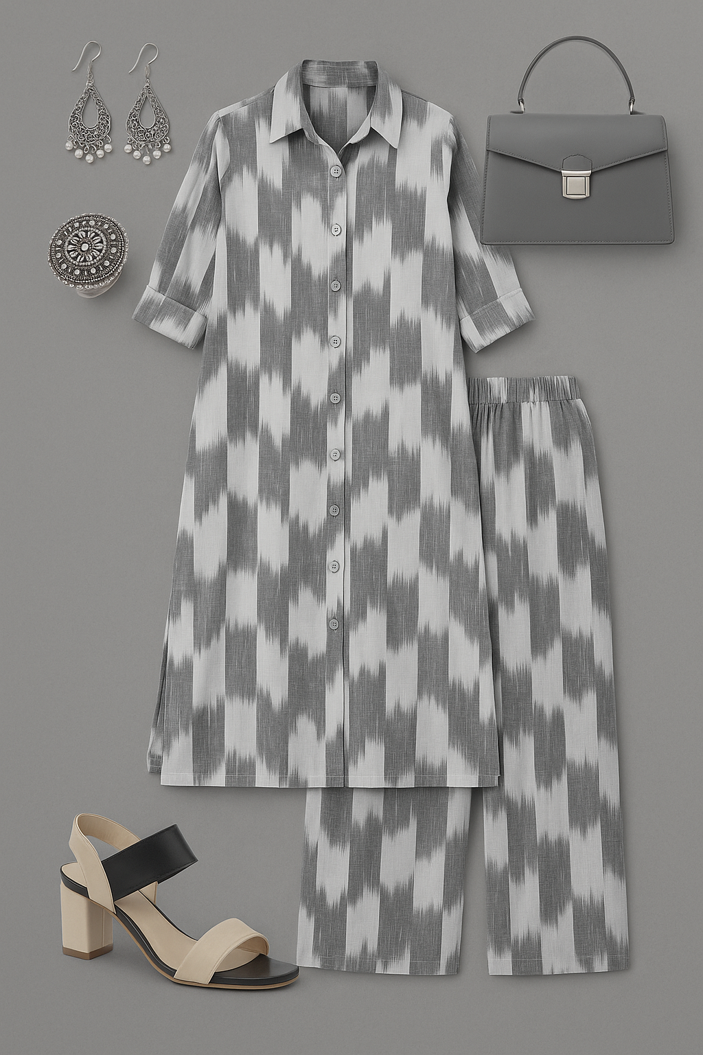 Co-ord Set Silver Silence Hi-Low Hem Kurta & Pants
