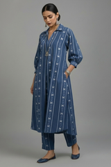 Co-ord Set Denim Dream Cotton Collar Box Pleat Kurta