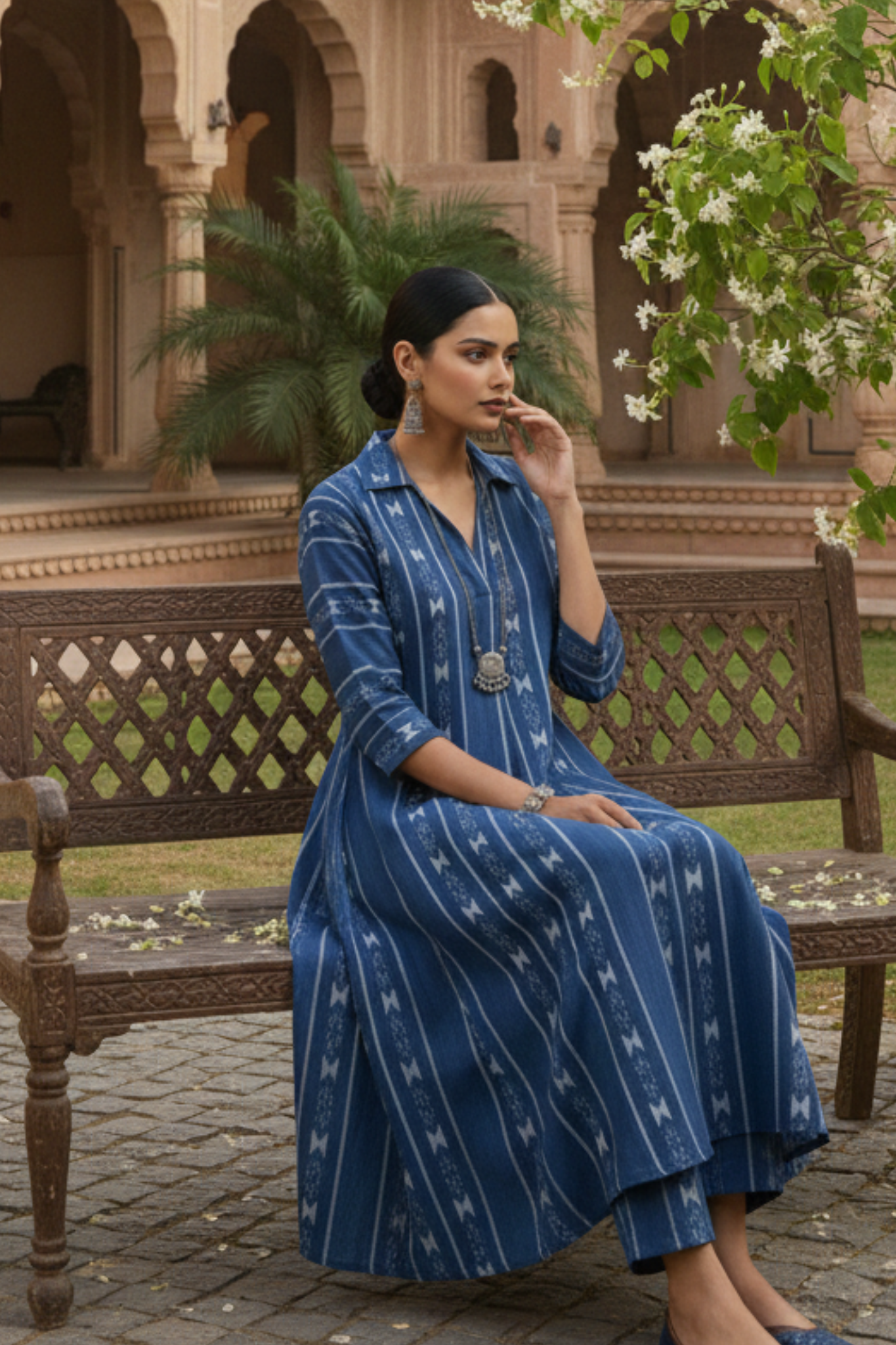 Co-ord Set Denim Dream Cotton Collar Box Pleat Kurta
