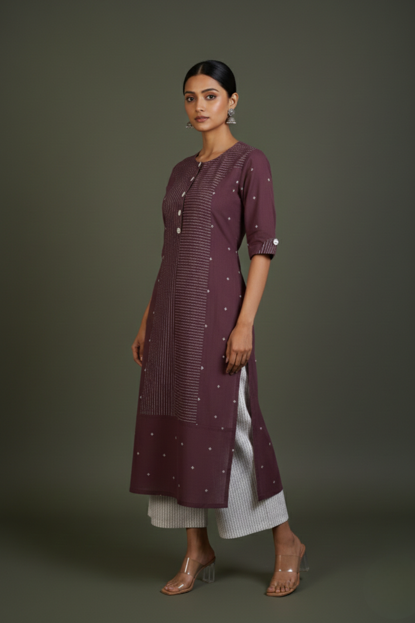 Co-ord Set Mauve Dusk Princess Cut Long Panelled Kurta with Slit ( set of 2 )