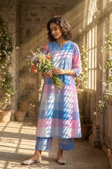 Co-ord Set Pastel Grid & Lilac Long Kurta with Side Twist