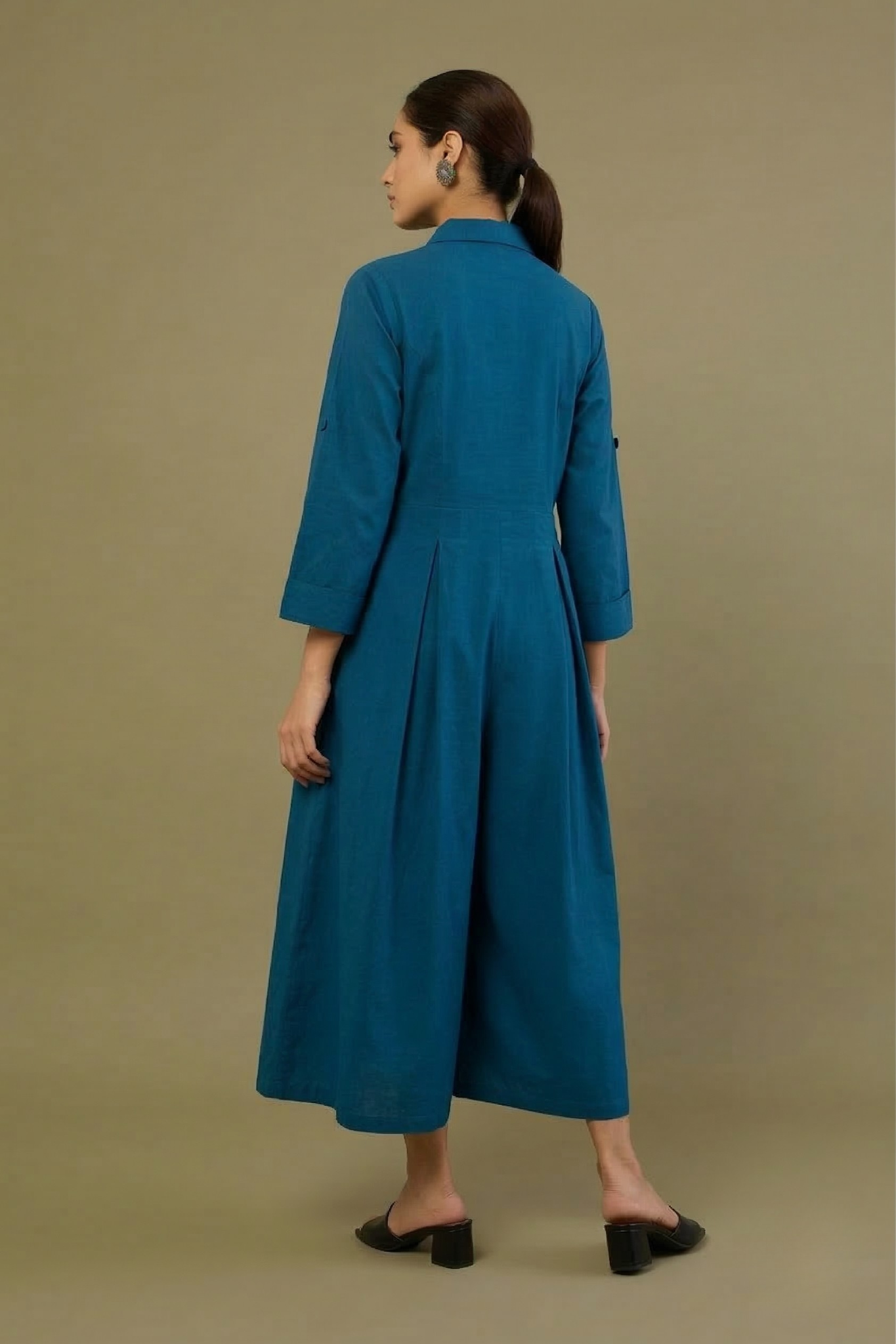 Cobalt Depths Poplin Princess Cut Jumpsuit with Pockets & Collar
