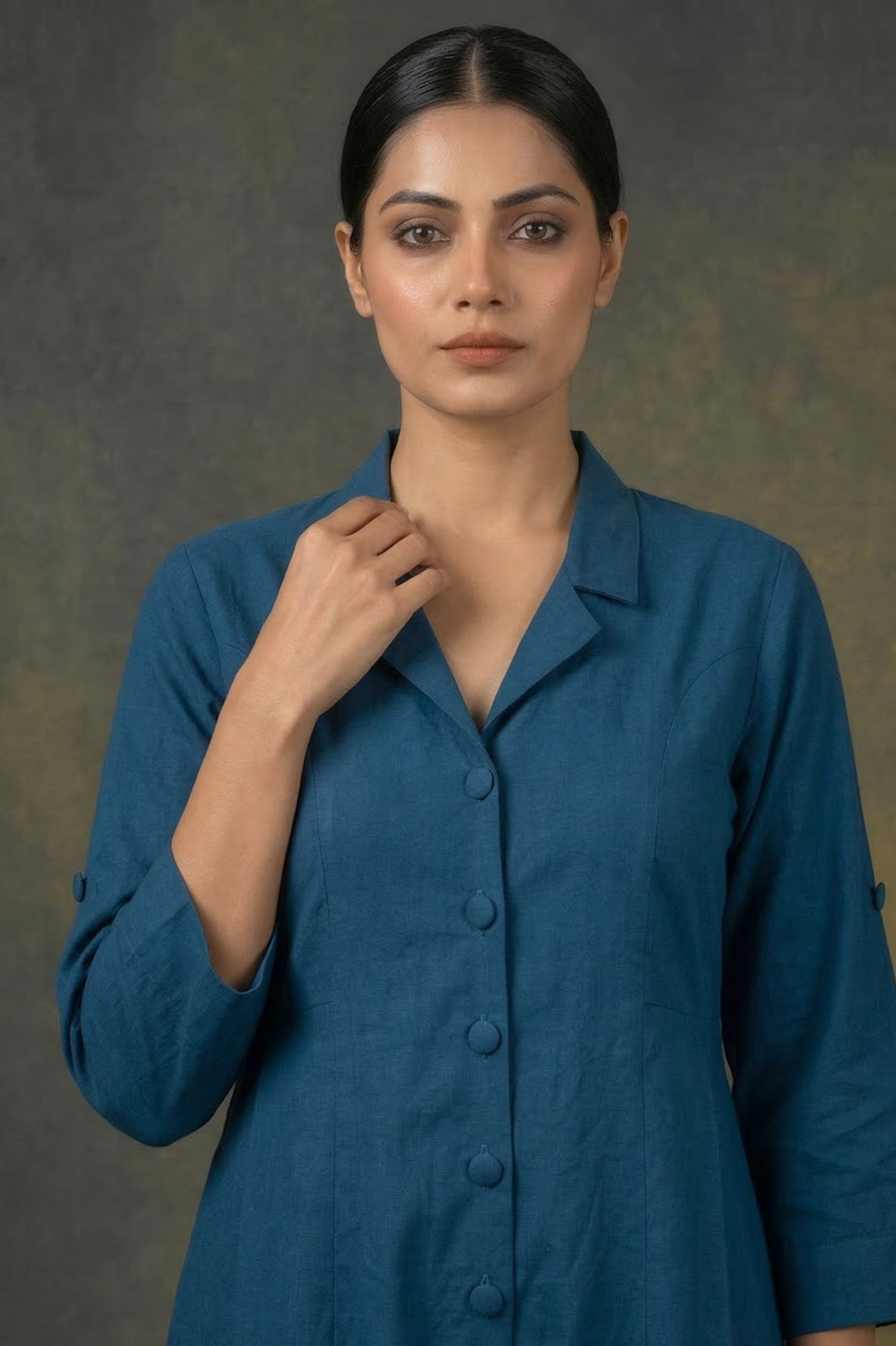 Cobalt Depths Poplin Princess Cut Jumpsuit with Pockets & Collar