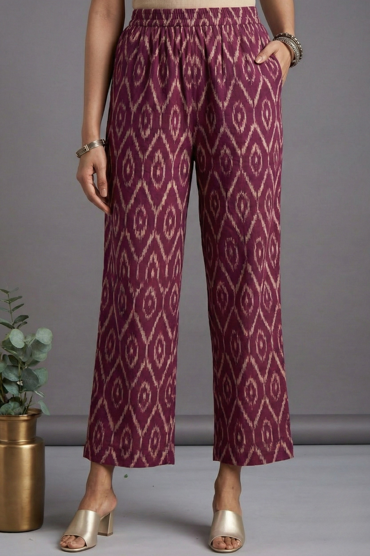 Comfort fit pants - Plum Ikat Cotton