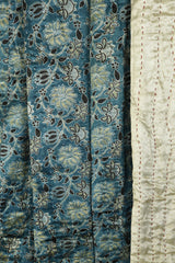 handcrafted reversible mashroo double quilt with filler - midnight nostalgia & lotus pond
