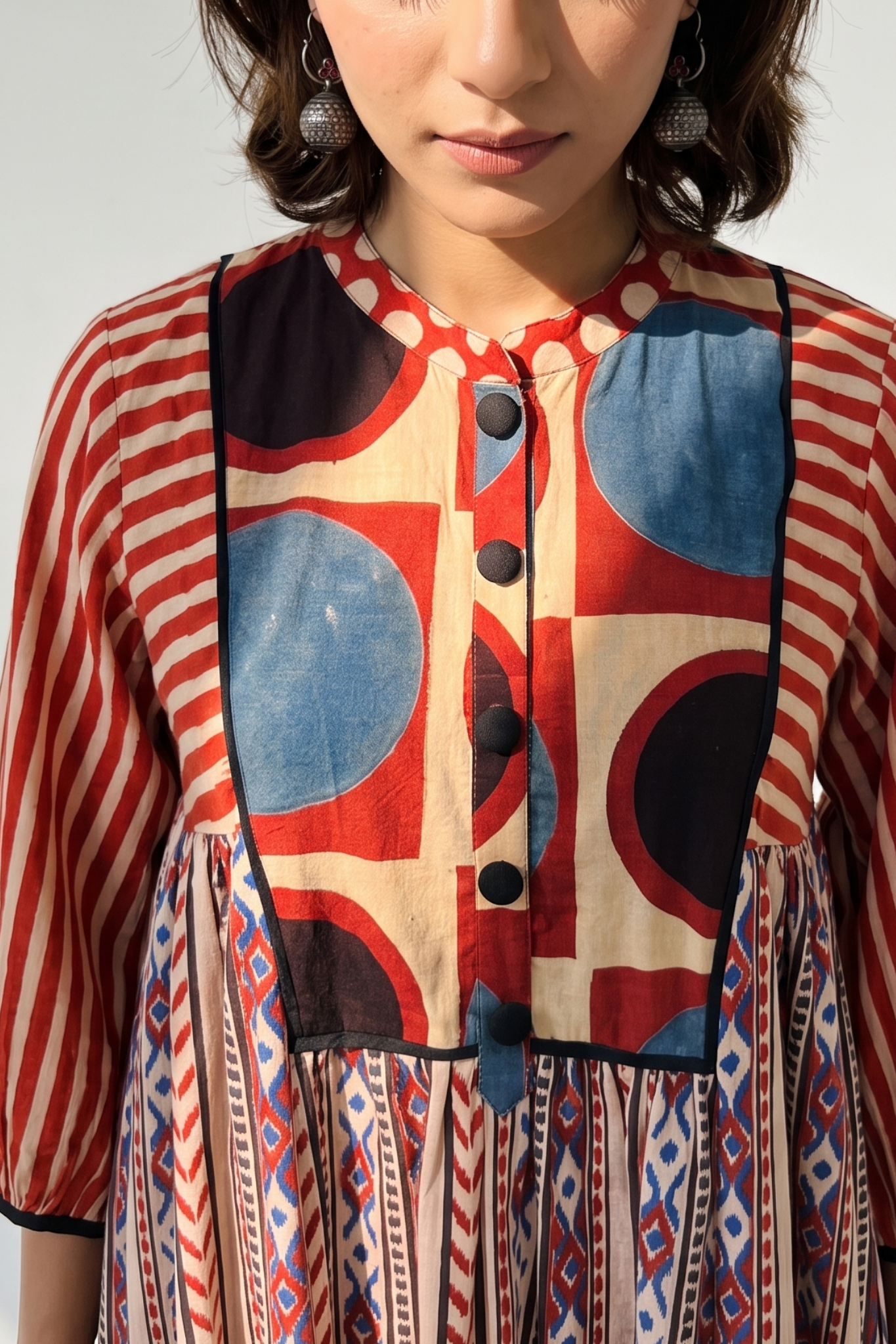 Crimson Kalamkari Cotton Gather Dress with Yoke