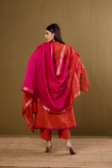 handwoven maheshwari dupatta - orange peach twin shaded