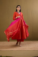 handwoven maheshwari dupatta - orange peach twin shaded