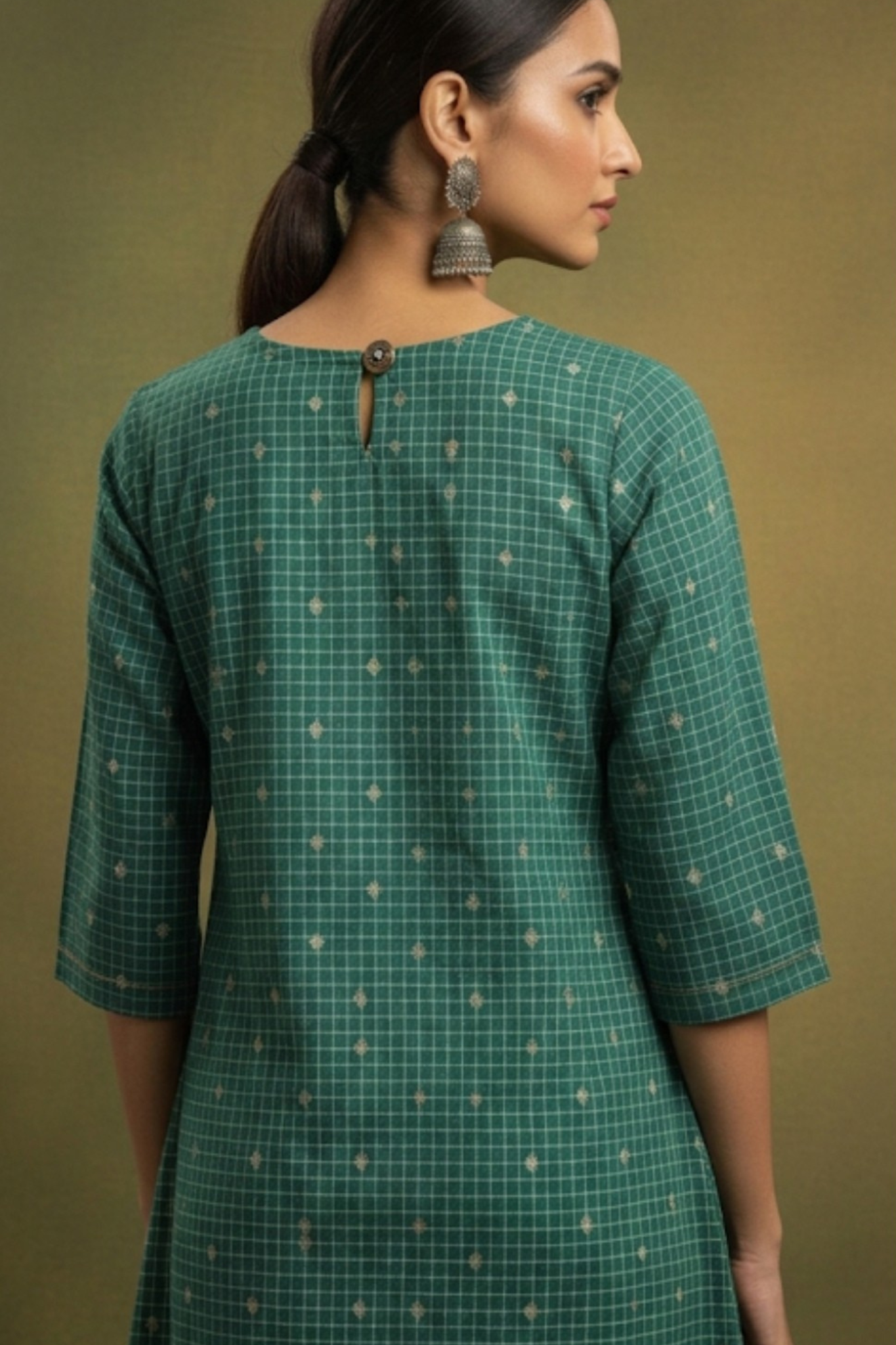 Emerald Pin Bloom Cotton Kurta With Pintuck