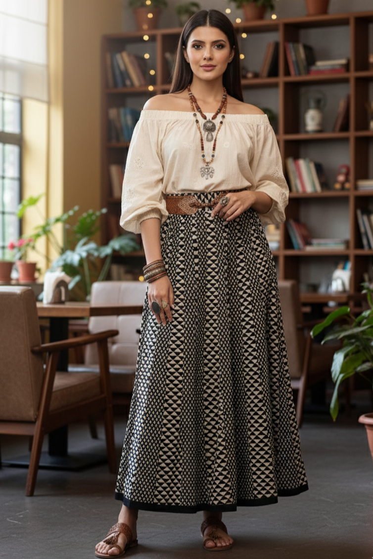 Inkwoven Mirage Cotton Panelled Flared Skirt