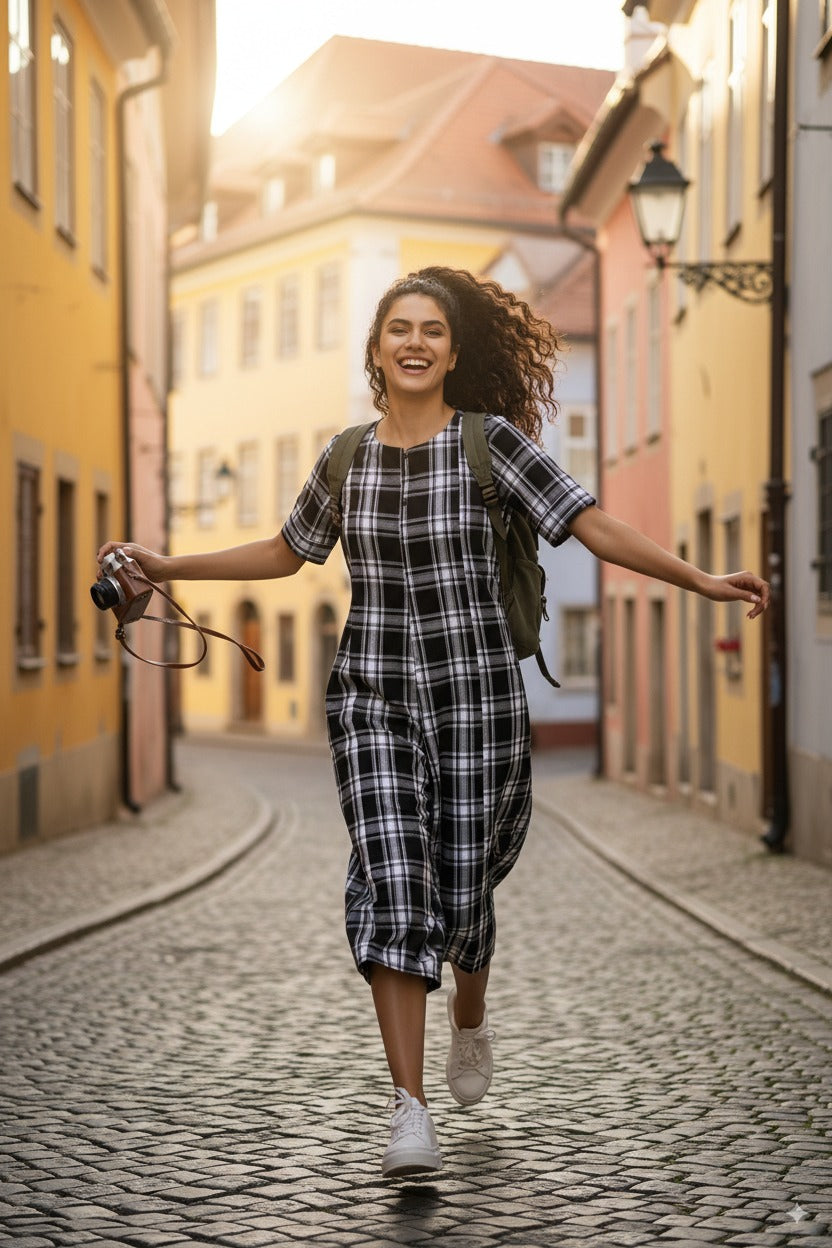 Charcoal Rhythm Jumpsuit with Pockets & Sleeves