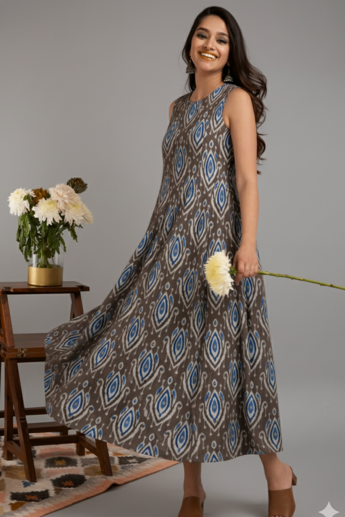 Grey Aqua Rhythm Long Sleeveless Dress
