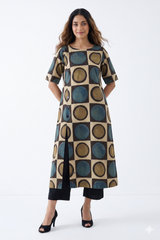 Henna Dust Indigo Ajrakh side button adjustable slit kurta