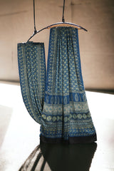 ajrakh modal silk sarees - sapphire gold & flora essence