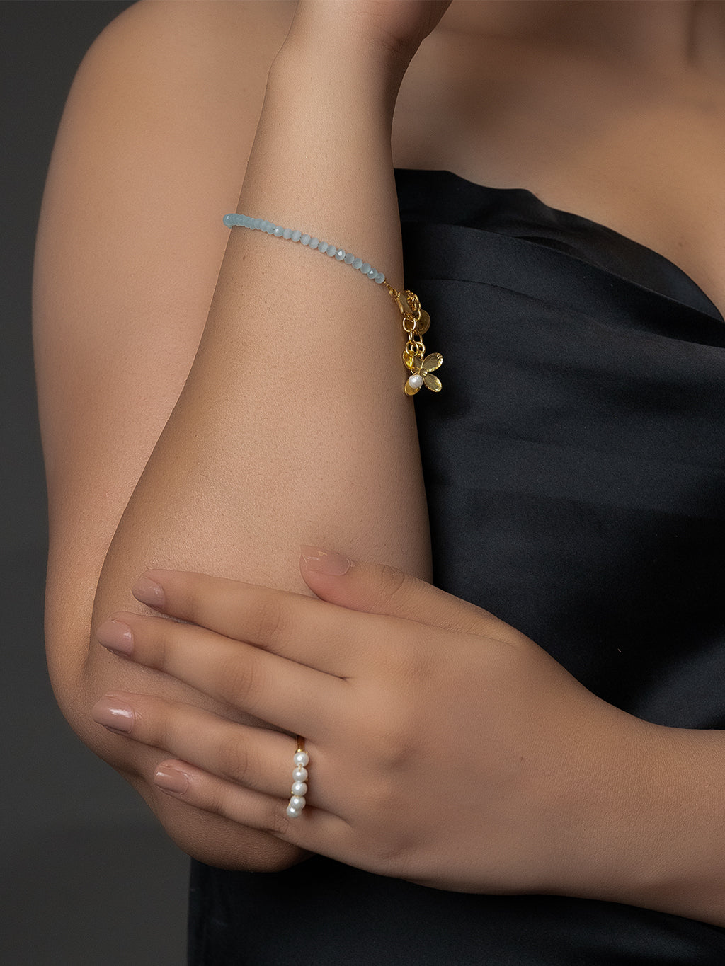 jewelry - berserk - Floral Charm Aquamarine Bracelet
