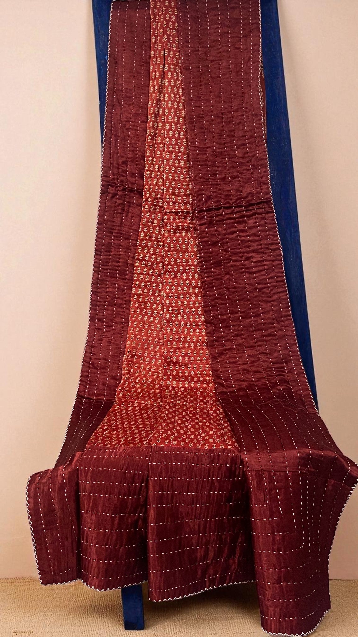 handcrafted mashroo single quilt with filler - madder red charm